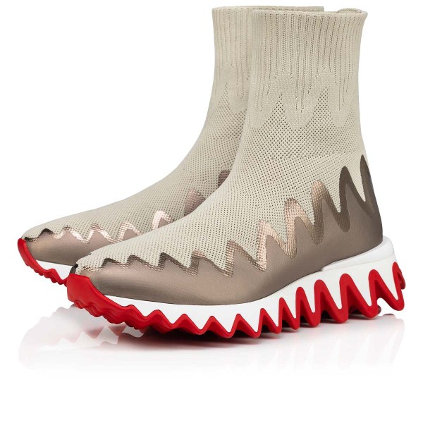 Beige Women's Christian Louboutin Sharky Sock Sneakers | qnC5lCPT