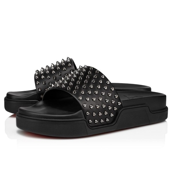 Black Men's Christian Louboutin Pool Fun Sandals & Slides | SbE4UpOi