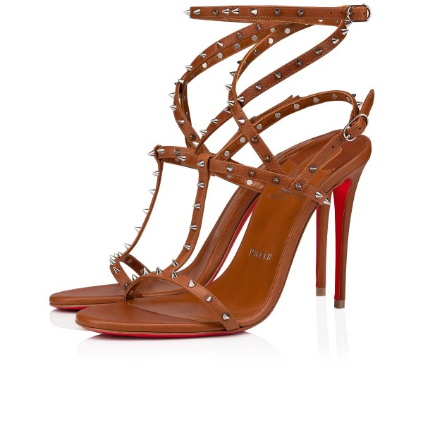 Brown Women's Christian Louboutin Bombina Spikes Sandals & Slides | ngSIo2Iz