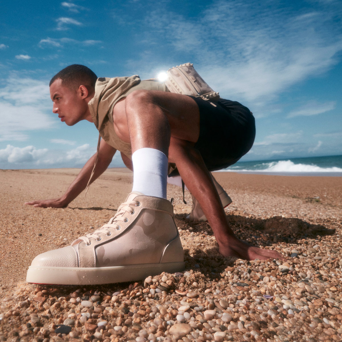 Beige Men's Christian Louboutin Louis High Top Sneakers | uubQDnjx