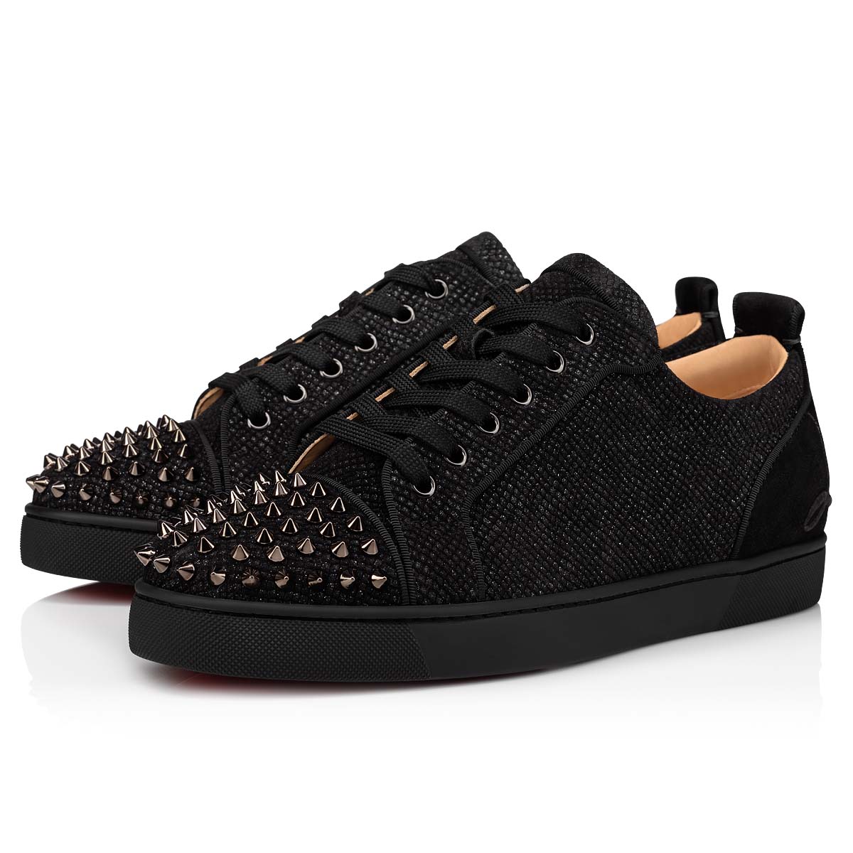 Black / Black Men\'s Christian Louboutin Fun Louis Junior Spikes Low Top Sneakers | e4xJFAtq