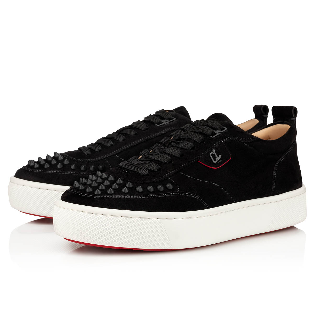 Black / Black Men\'s Christian Louboutin Happyrui Spikes Low Top Sneakers | rO6gLwgb