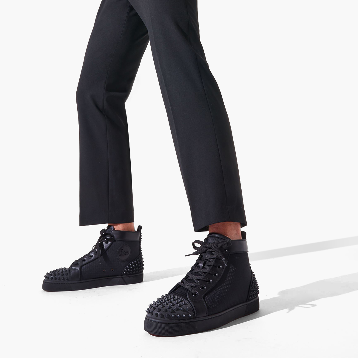 Black Men's Christian Louboutin Lou Spikes 2 High Top Sneakers | P1Qfa0fh