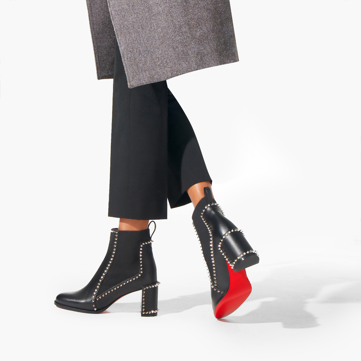 Black Women's Christian Louboutin Out Line Spike Ankle Boots | ur43adOA