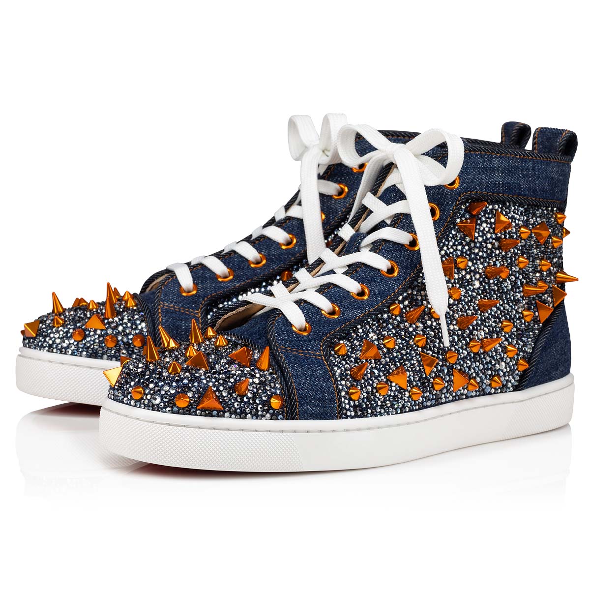 Blue / Gold Men\'s Christian Louboutin Louis Pik Pik Strass High Top Sneakers | XQJuap18