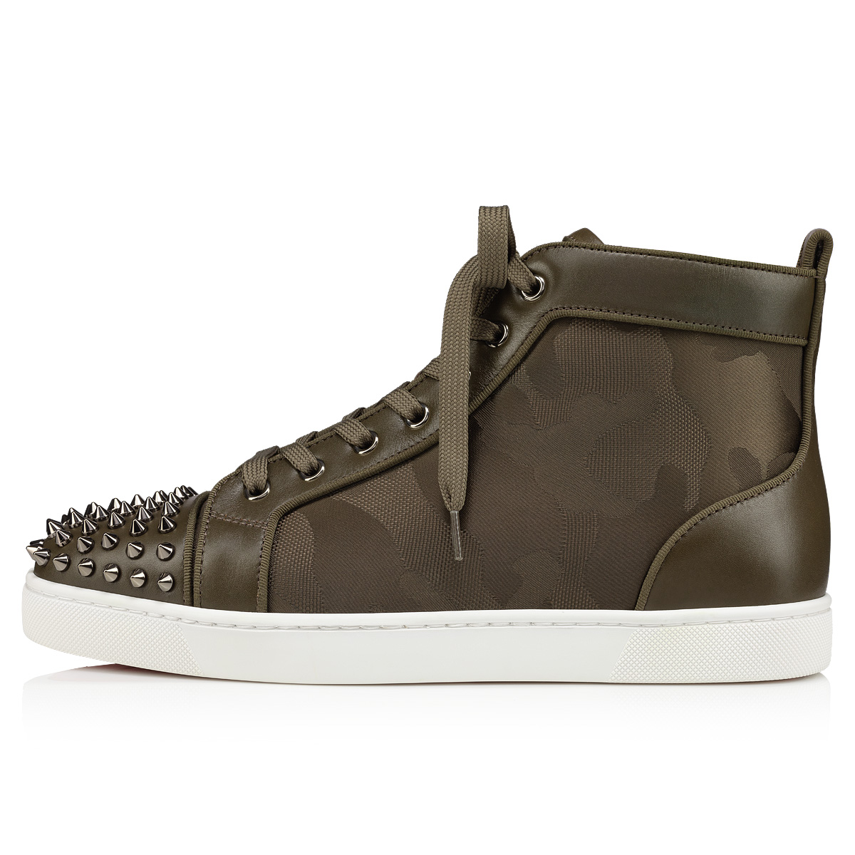 Brown Men's Christian Louboutin Lou Spikes High Top Sneakers | WOD3OUqw