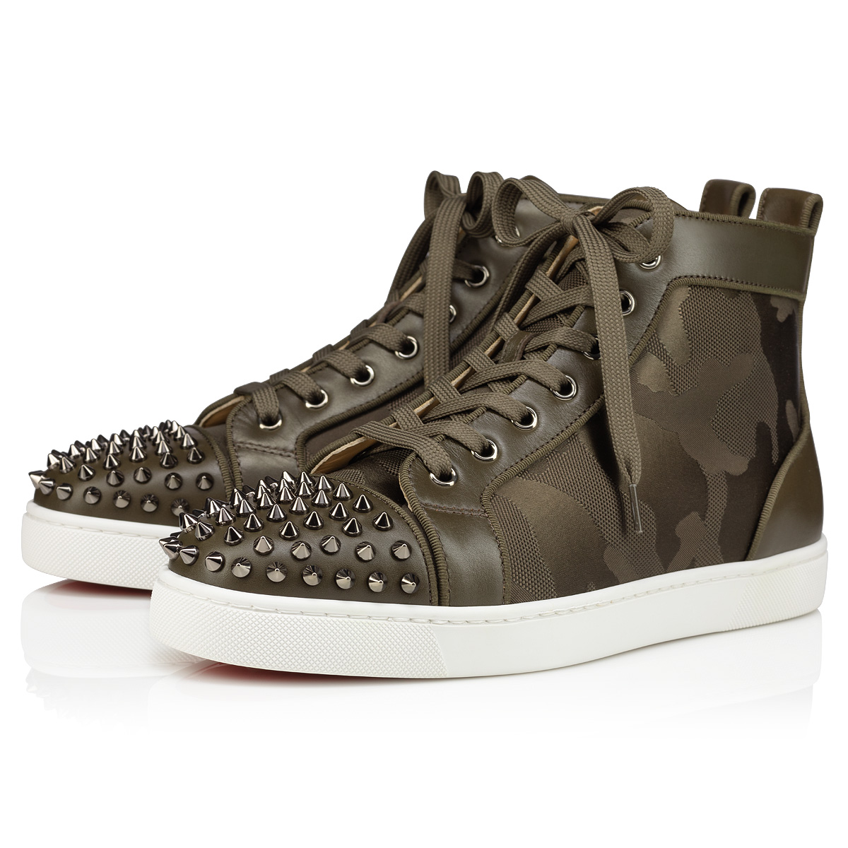 Brown Men\'s Christian Louboutin Lou Spikes High Top Sneakers | WOD3OUqw