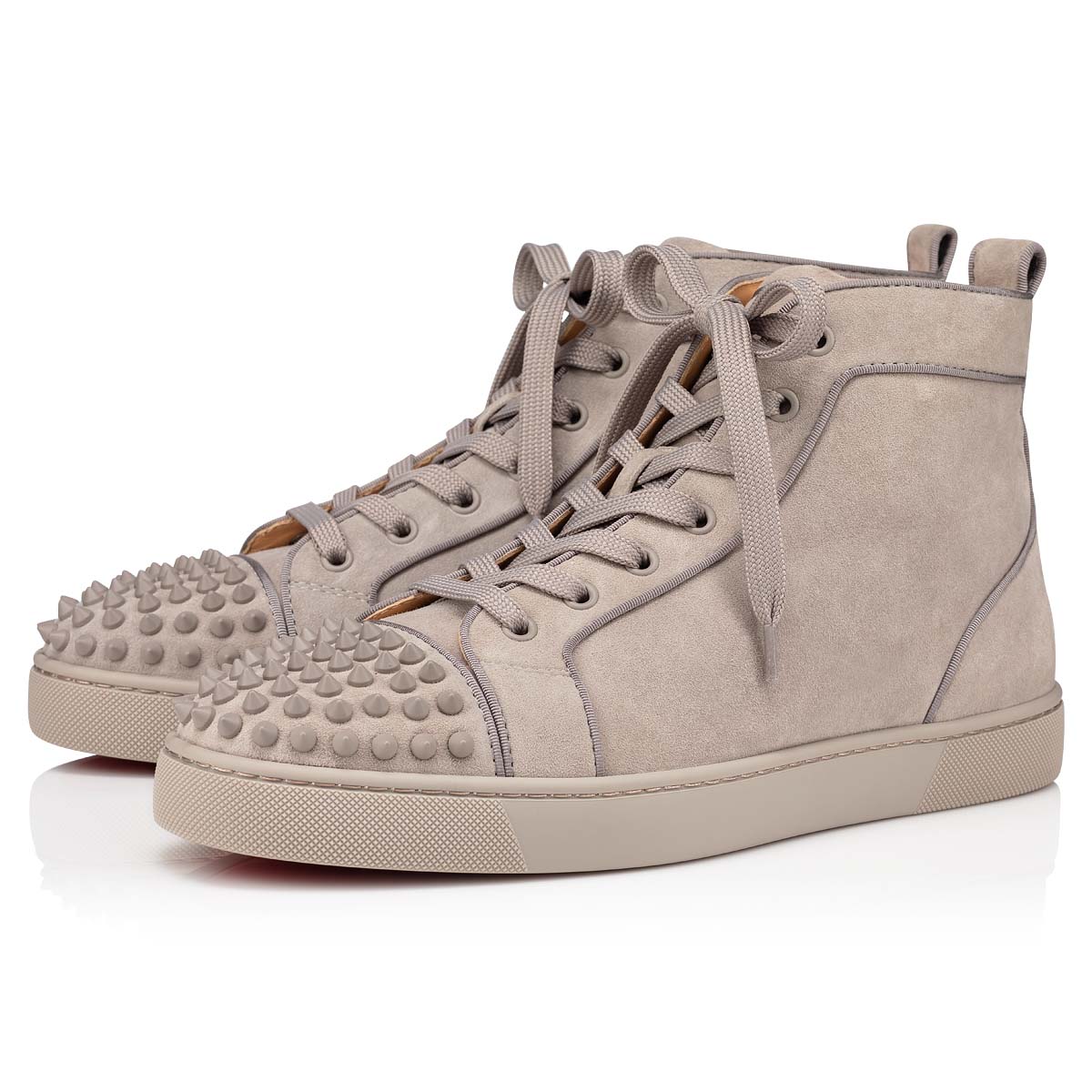 Grey Men\'s Christian Louboutin Lou Spikes High Top Sneakers | c7QwX2DO