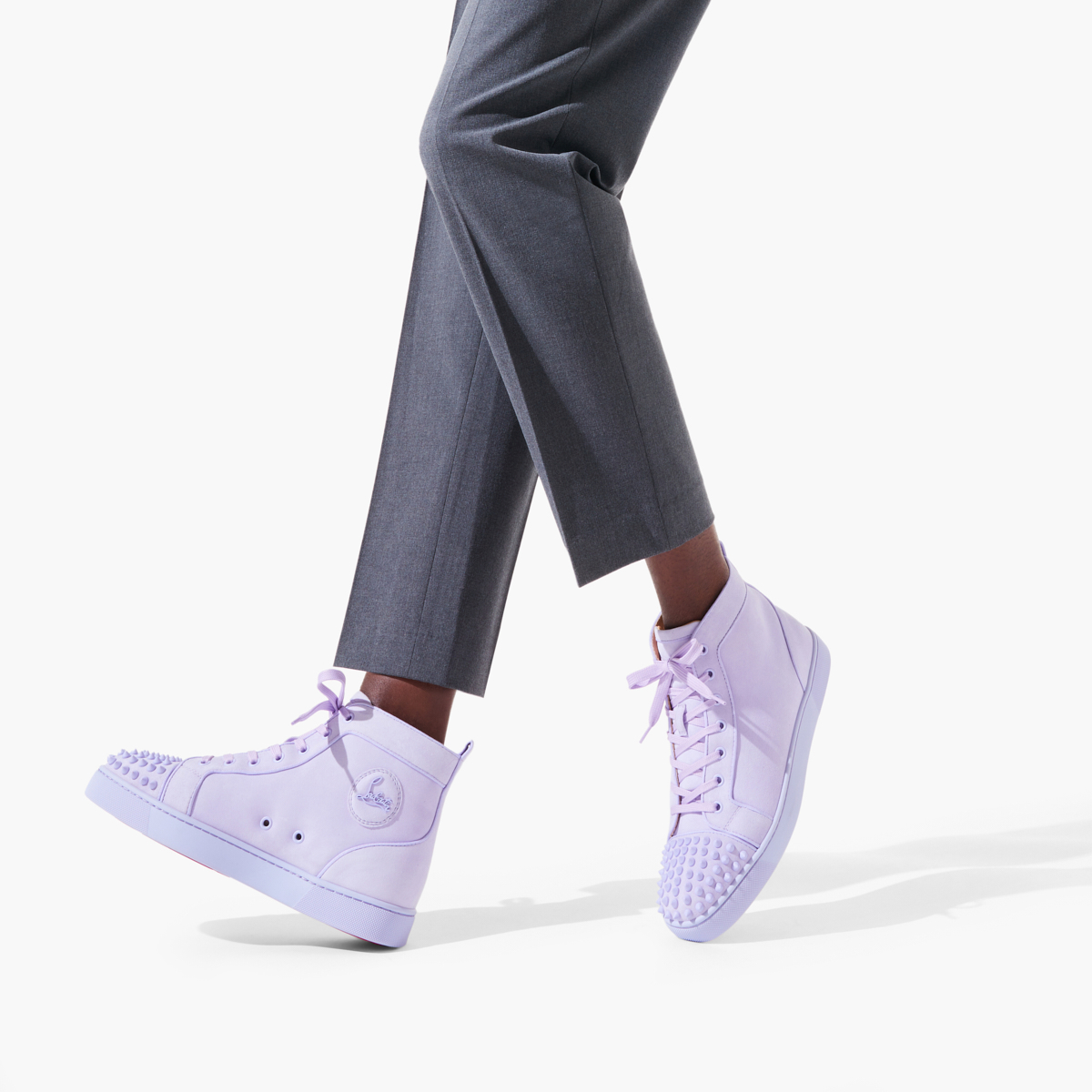 Purple Men's Christian Louboutin Lou Spikes High Top Sneakers | Wy9R26Hf