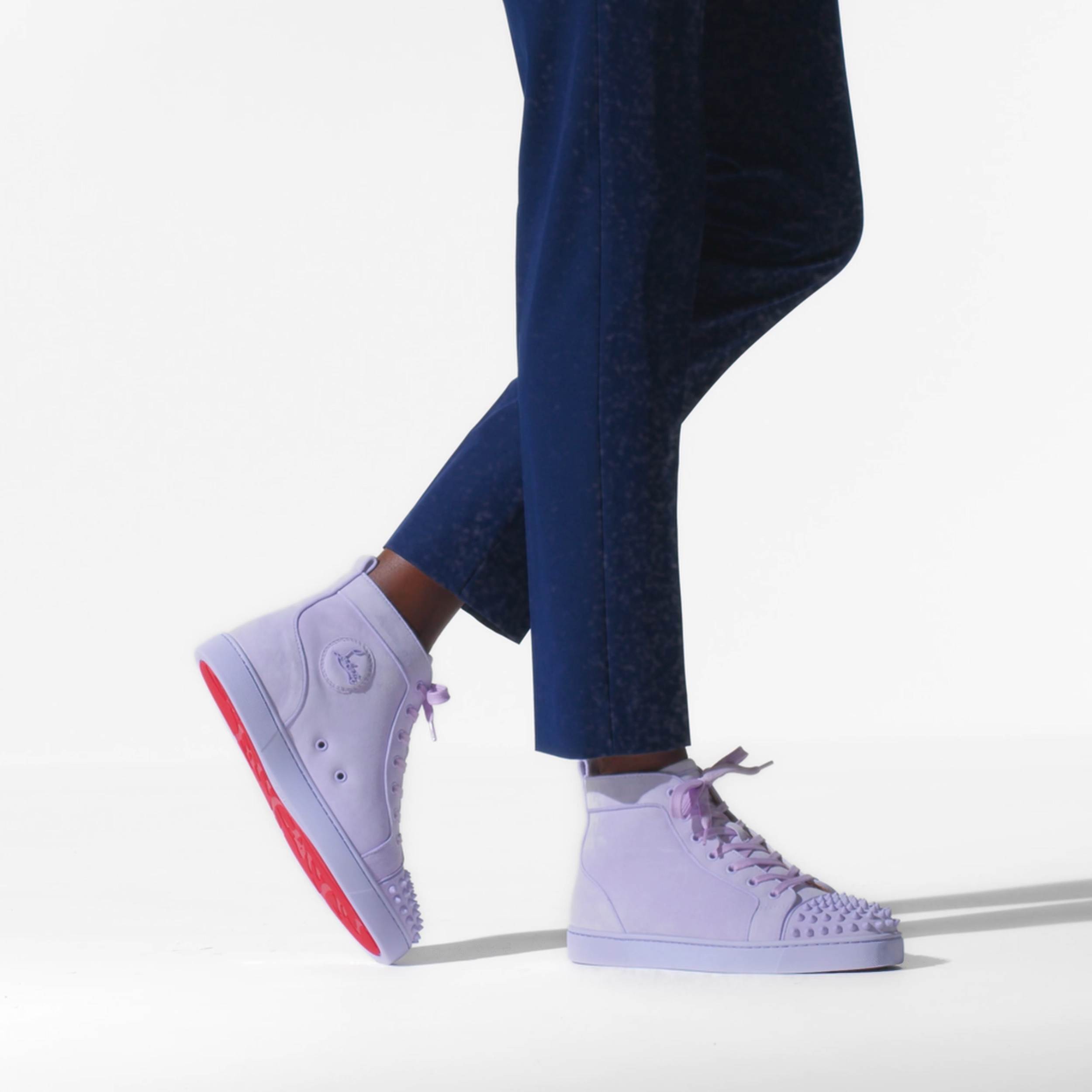 Purple Men's Christian Louboutin Lou Spikes High Top Sneakers | Wy9R26Hf