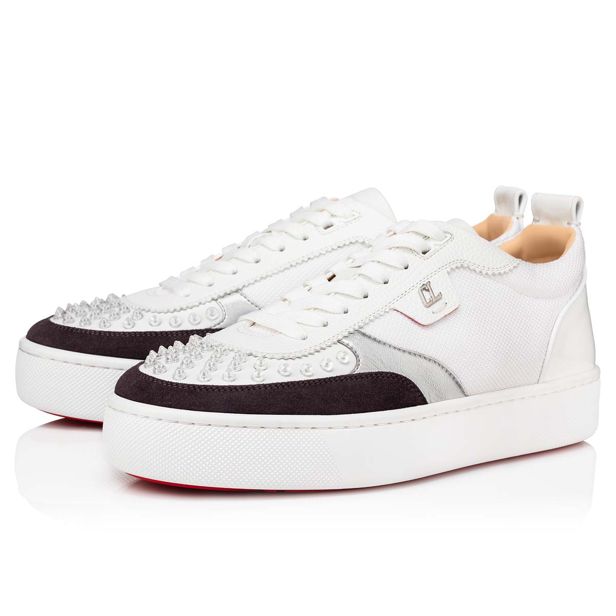 White Men\'s Christian Louboutin Happyrui Spikes Low Top Sneakers | b1bLGqtq