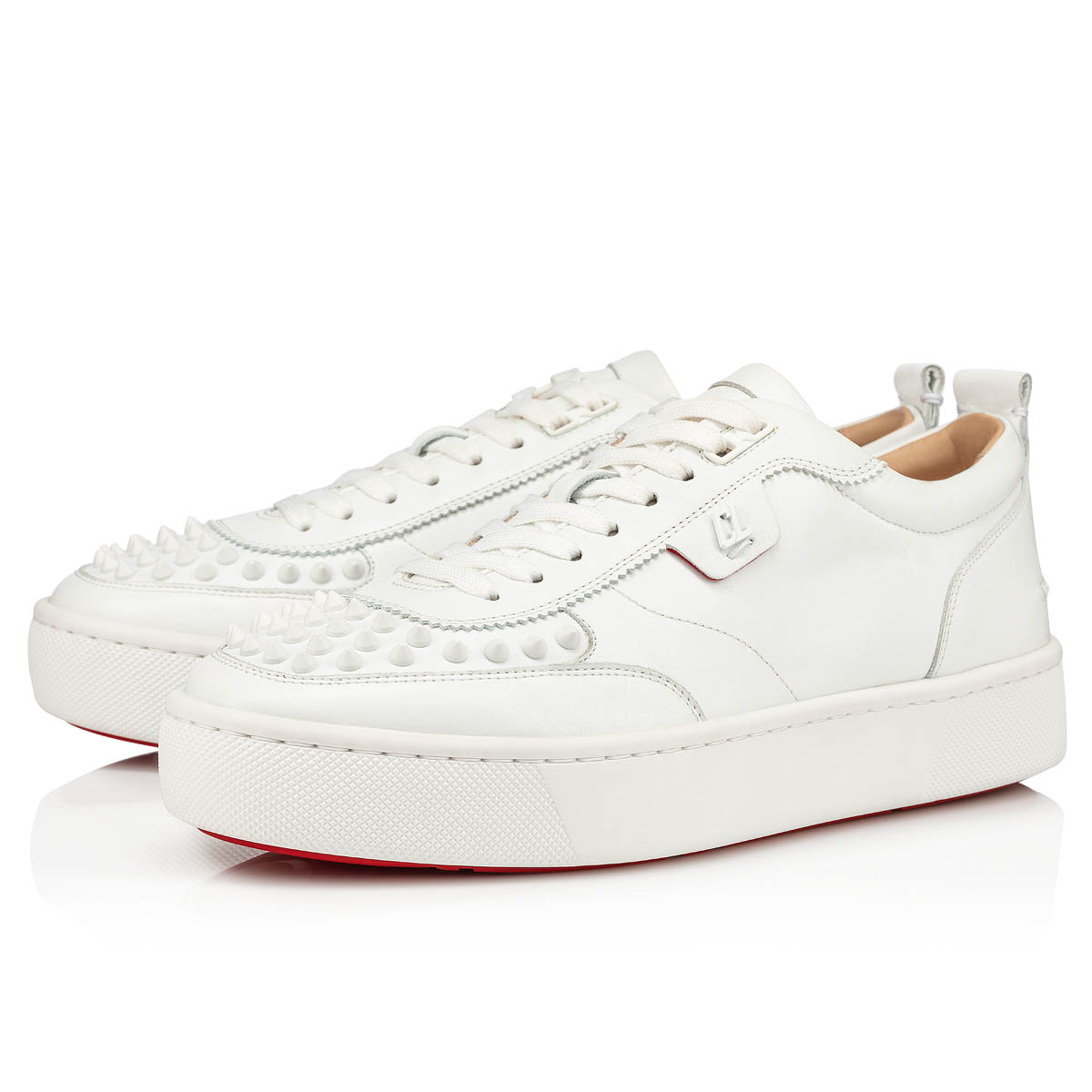 White Men\'s Christian Louboutin Happyrui Spikes Low Top Sneakers | zX5flRz7